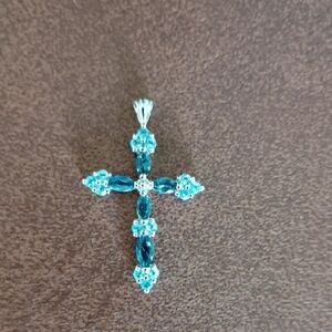 Sterling Silver London Blue & Swiss Topaz Cross Pendant